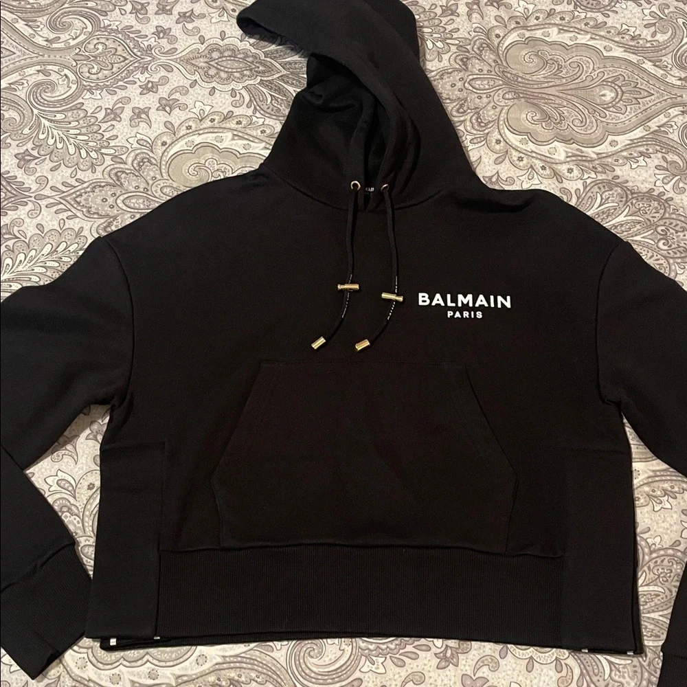 Balmain Black Cropped Hoodie - Picture 2 of 10